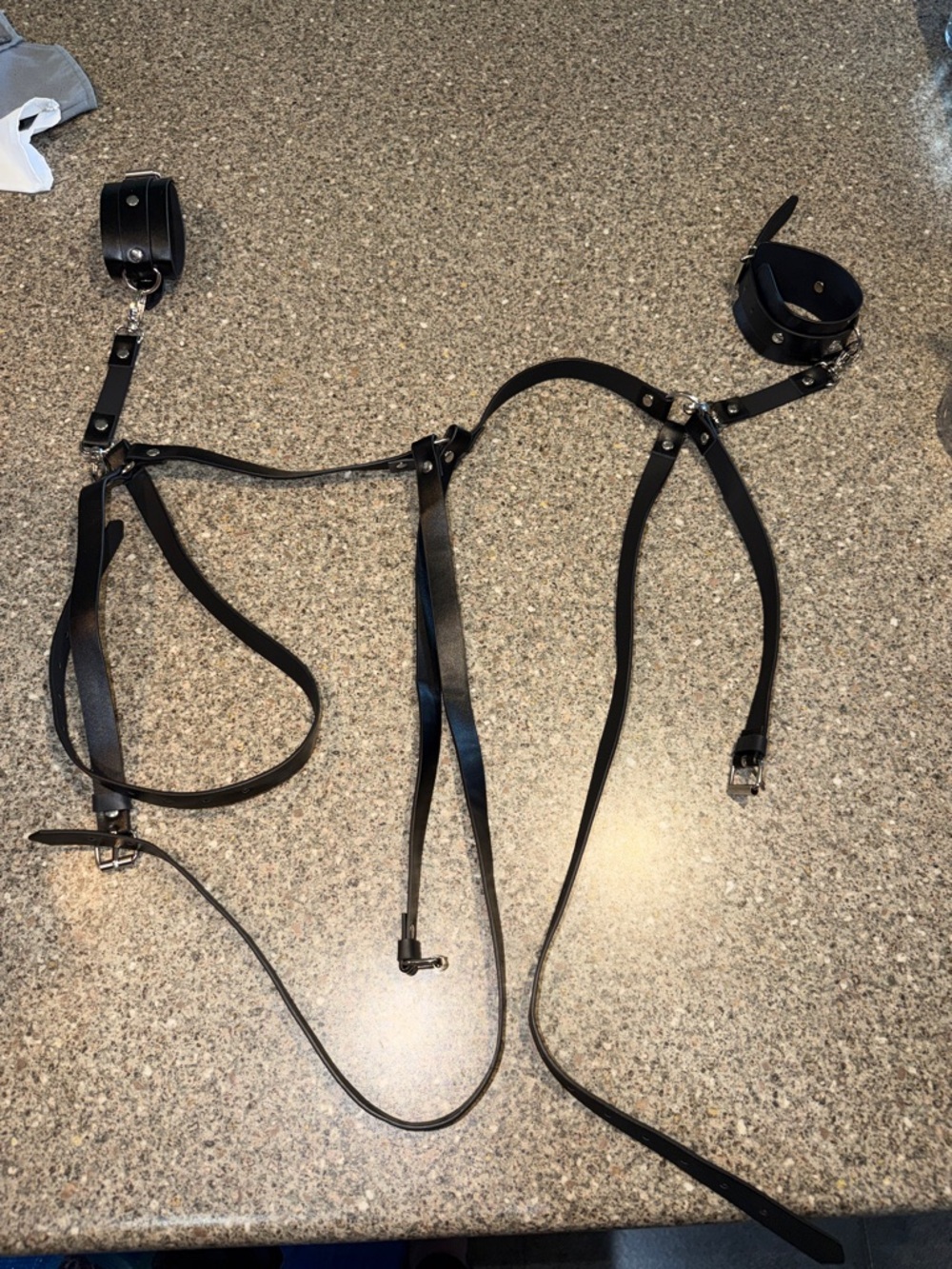 Black Faux Leather Bondage Straps with Buckle Cuffs